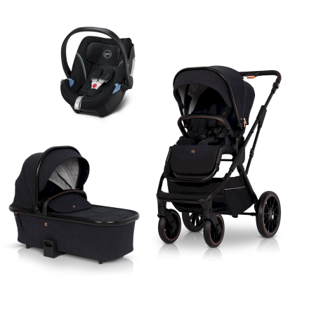 Παιδικό καρότσι 3 σε 1 Cavoe Axo Style, άνετο, premium έκδοση, με πορτ μπεμπέ και κέλυφος Cybex Aton 5 - Μετεωρίτης