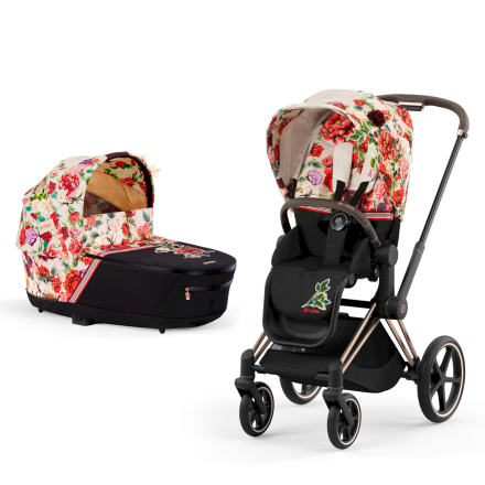 Carucior 2 in 1 pentru copii Cybex Priam 4.0 Spring Blossom, cu landou