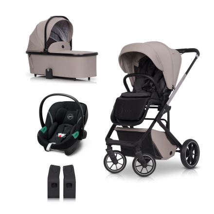 Детска количка 3 в 1 Cavoe Moi+, елегантна, компактна, с кош и кора за кола Cybex Aton S2 - Taupe