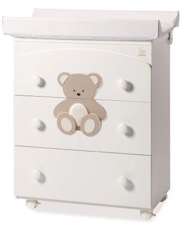 Детски скрин Italbaby Plush, колекция Boutique, три чекмеджета, с матрак и корито - Tortora