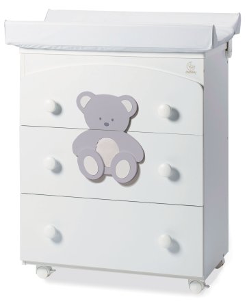 Детски скрин Italbaby Plush, Бутикова колекция, три чекмеджета, с матрак и корито - Сив