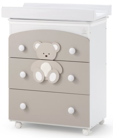 Детски скрин Italbaby Plush, колекция Boutique, три чекмеджета, с матрак и корито - Choco