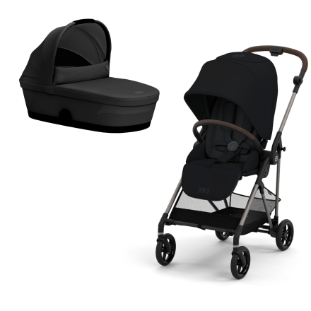 Παιδικό καροτσάκι Cybex Melio 2 σε 1, νέα έκδοση, εξαιρετικά ελαφρύ, με πορτμπαγκάζ - Moon Black