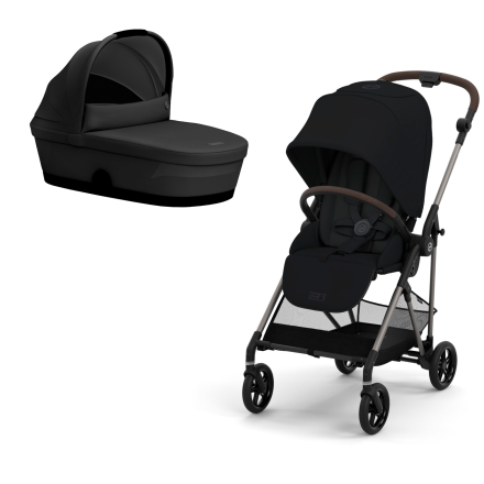 Детска количка 2 в 1 Cybex Melio, ново издание, ултра лека, с кош - Moon Black