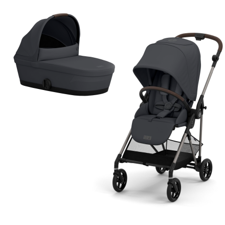 Детска количка Cybex Melio 2 в 1, ново издание, ултра лека, с кош - Monument Grey