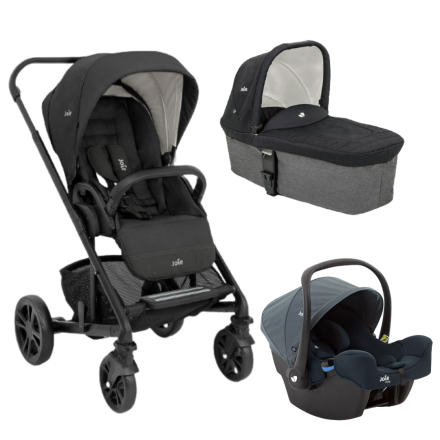 Carucior pentru copii 3 in 1 Joie Chrome, flexibil, cu landou si scoica i-Snug - Shale