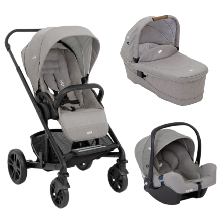 Carucior pentru copii 3 in 1 Joie Chrome, flexibil, cu landou si scoica i-Snug - Pebble