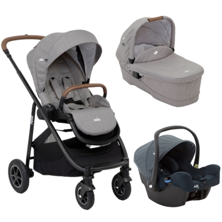 Carucior 3 in 1 pentru copii, Joie Versatrax, versatil, cu landou si scoica i-Snug - Gray