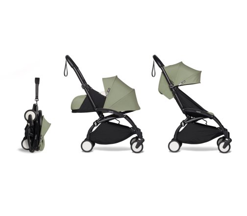 Детска количка BABYZEN YOYO² 2 в 1, черна рамка, с пакет за новородено и пакет цвят Olive