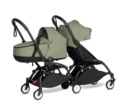 BABYZEN YOYO² Connect Καρότσι Διδύμων με Πορτ-μπεμπέ, Μαύρο Σκελετό & Olive