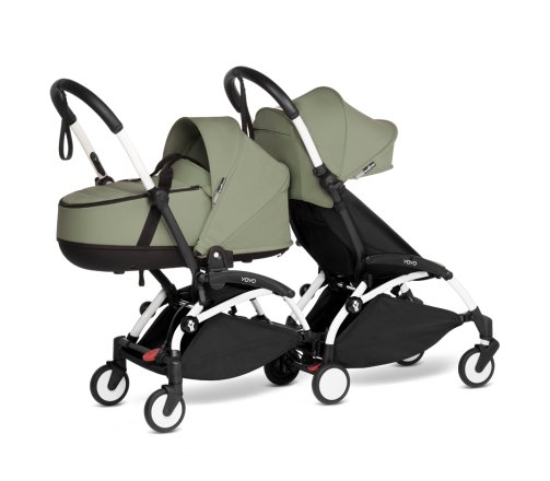 BABYZEN YOYO² Connect Διπλό Καρότσι Διδύμων με Πορτ-μπεμπέ, Λευκός Σκελετός & Olive