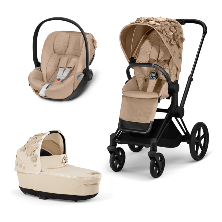 Carucior 3 in 1 pentru copii Cybex Priam 3.0 Simply Flowers, cu landou si scoica auto Cloud Z - Beige