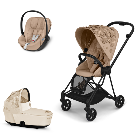 Carucior 3 in 1 pentru copii Cybex Mios 2.0 Simply Flowers, cu landou si scoica auto Cloud Z - Beige