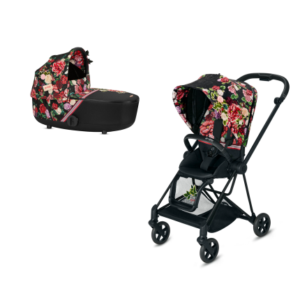 Carucior 2 in 1 pentru copii Cybex Mios 2.0 Spring Blossom, cu landou -  Dark si cadru Matt Black