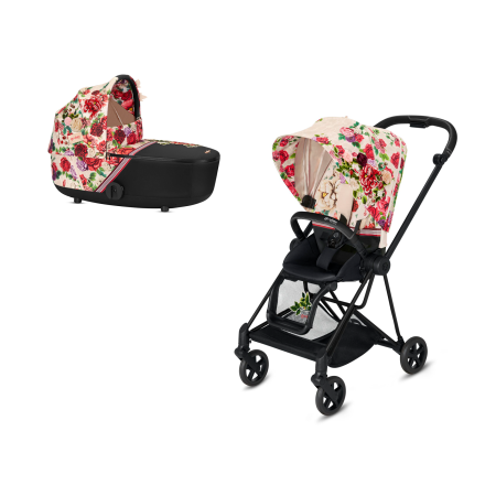 Carucior 2 in 1 pentru copii Cybex Mios 2.0 Spring Blossom, cu landou - Light si cadru Matt Black