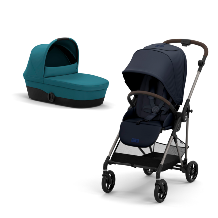Carucior 2 in 1 Cybex Melio Ocean Blue pentru copii, ultrausor, cu landou River Blue, editie limitata