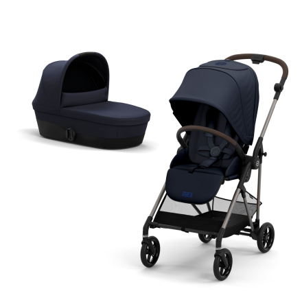 Carucior 2 in 1 Cybex Melio Ocean Blue pentru copii, ultrausor, cu landou Navy Blue, editie limitata