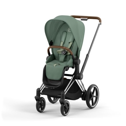 Carucior 2 in 1 pentru copii Cybex E-Priam, premium - Leaf Green cu cadru Chrome Brown	