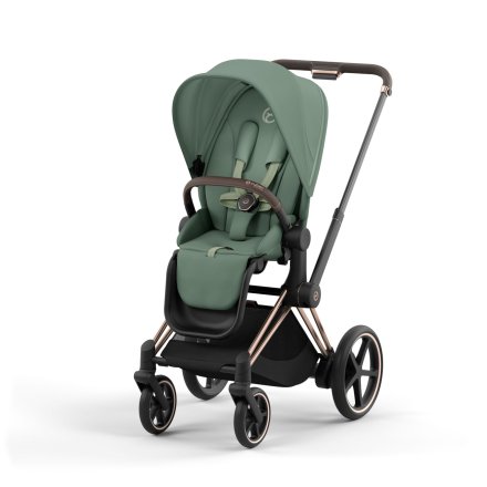 Carucior 2 in 1 pentru copii Cybex E-Priam, premium - Leaf Green cu cadru Rosegold