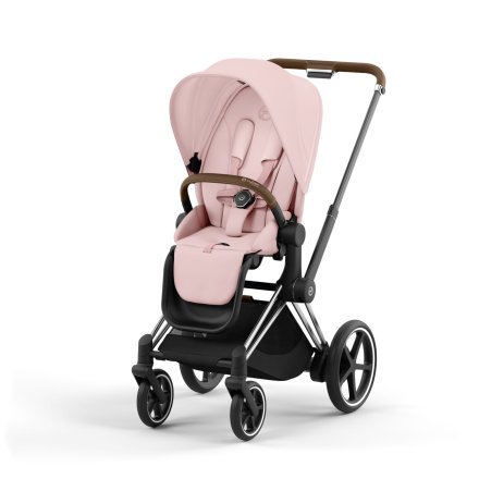 Carucior 2 in 1 pentru copii Cybex E-Priam, premium - Peach Pink cu cadru Chrome Brown