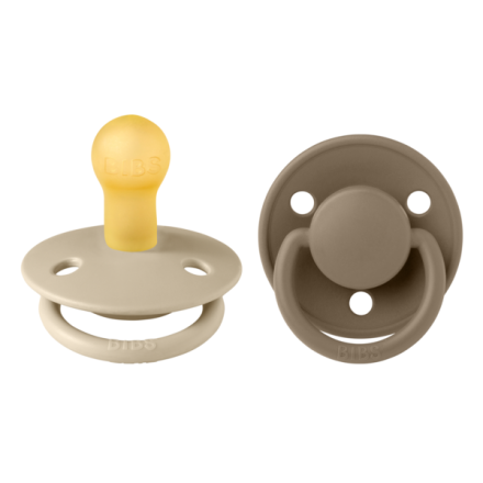 Σετ 2 πιπίλες BIBS, De Lux Latex, στρογγυλή θηλή, 0 μηνών + Βανίλια/Σκούρα δρυς
