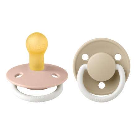 Σετ 2 πιπίλες φθορισμού BIBS, De Lux Glow Latex, στρογγυλή θηλή, 0 μηνών + Ρουζ/Βανίλια