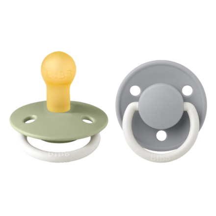 Σετ 2 πιπίλες φθορισμού BIBS, De Lux Glow Latex, στρογγυλή θηλή, 0 μηνών + Sage/Cloud