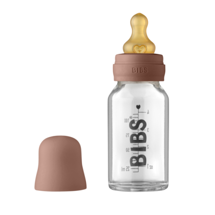 Set complet biberon din sticla Bibs, anticolici, 110 ml, latex, Woodchuck