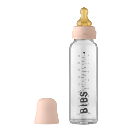 Set complet biberon din sticla Bibs, anticolici, 225 ml, Blush