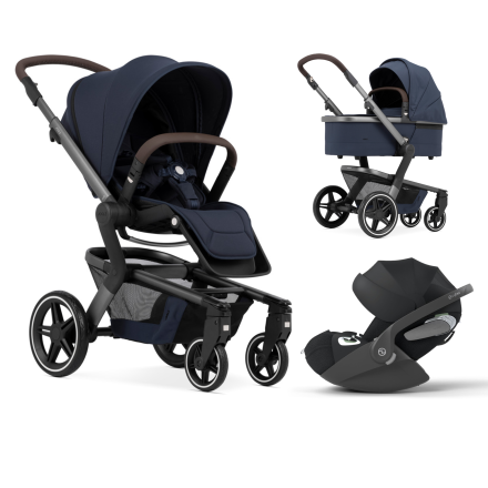 Carucior 3 in1 Joolz Hub+, cu landou si scoica Cloud T Plus, Navy blue