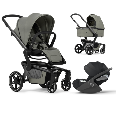 Carucior 3 in1 Joolz Hub+, cu landou si scoica Cloud T Plus, Sage green