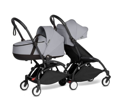 BABYZEN YOYO² CONNECT Διπλό Καρότσι Διδύμων με Πορτ-μπεμπέ, Μαύρο Σκελετό & Stone