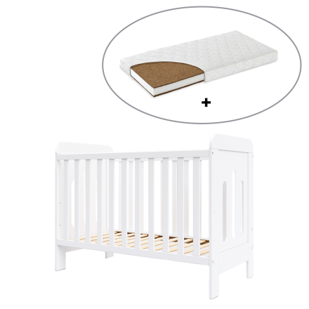 Детска кошара BabyMatters Giggles, масивно дърво, 120x60 см, с включен матрак от кокос