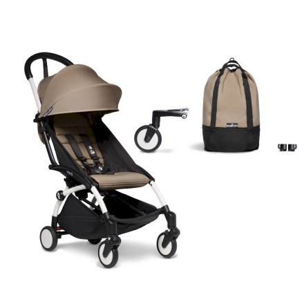 Pachet promotional carucior sport BABYZEN YOYO², cadru alb, geanta incapatoare CADOU, Taupe