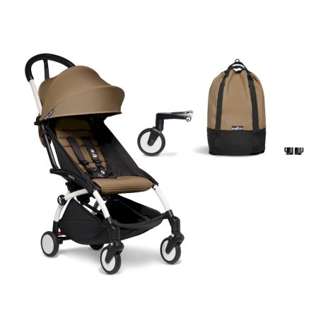 Pachet promotional carucior sport BABYZEN YOYO², cadru alb, geanta incapatoare CADOU, Toffee