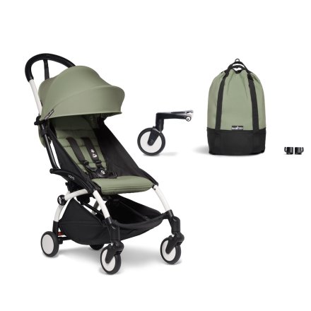 Pachet promotional carucior sport BABYZEN YOYO², cadru alb, geanta incapatoare CADOU, Olive