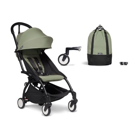 Pachet promotional carucior sport BABYZEN YOYO², cadru negru, geanta incapatoare CADOU, Olive