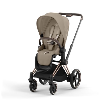 Carucior 2 in 1 pentru copii Cybex E-Priam, premium - Cozy Beige cu cadru Rosegold