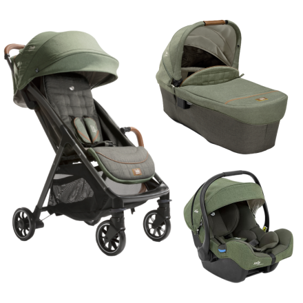 Carucior 3 in 1 pentru copii Joie Parcel Signature, Pine cu landou Ramble XL Pine si Scoica auto i-Gemm Pine