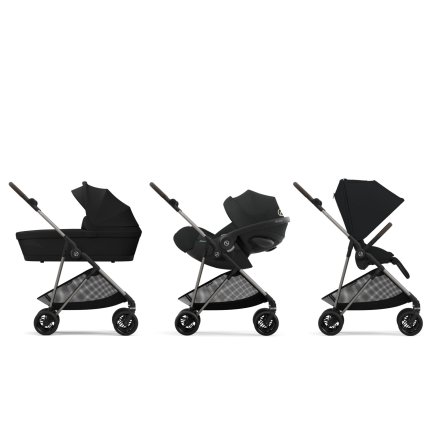 Παιδικό καρότσι Cybex Melio 3 σε 1, συλλογή 2024, με πορτμπαγκάζ και κέλυφος Cloud G Plus, Magic Black