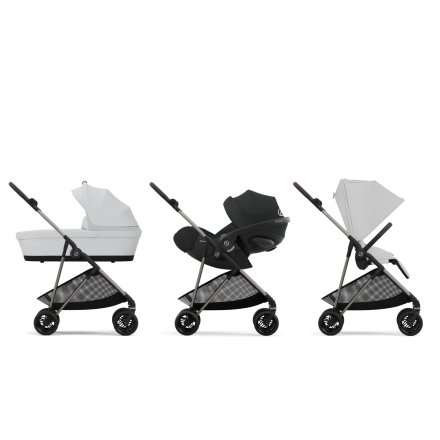 Παιδικό καρότσι Cybex Melio 3 σε 1, συλλογή 2024, με πορτμπαγκάζ και κέλυφος Cloud G Plus, Fog Grey