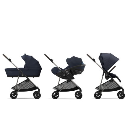 Παιδικό καρότσι Cybex Melio 3 σε 1, συλλογή 2024, με πορτμπαγκάζ και κέλυφος Cloud G Plus, Σκούρο Μπλε