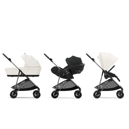 Παιδικό καρότσι Cybex Melio 3 σε 1, συλλογή 2024, με πορτμπαγκάζ και κέλυφος Cloud G Plus, λευκό καμβά