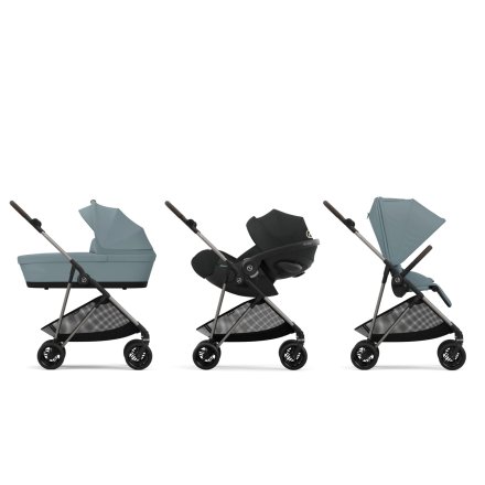 Carucior 3 in 1 Cybex Melio pentru copii, colectia 2024, cu landou si scoica Cloud G Plus, Stormy Blue