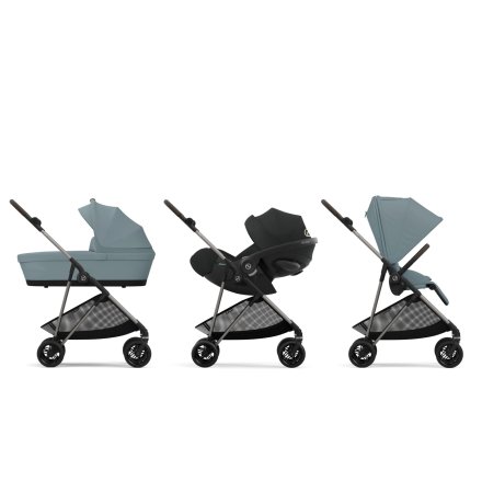 Παιδικό καρότσι Cybex Melio 3 σε 1, συλλογή 2024, με πορτμπαγκάζ και κέλυφος Cloud G Plus, Stormy Blue