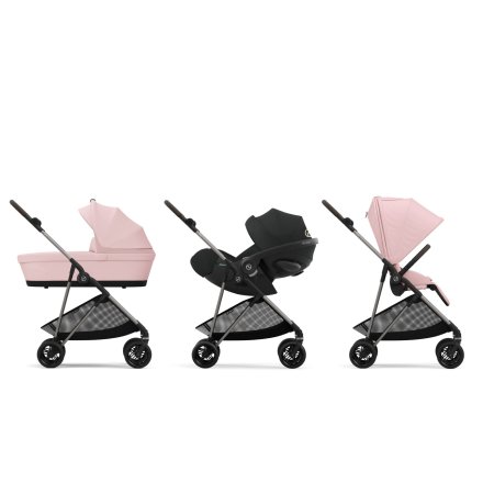 Παιδικό καρότσι Cybex Melio 3 σε 1, συλλογή 2024, με πορτμπαγκάζ και κέλυφος Cloud G Plus, Candy Pink