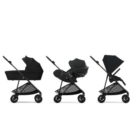 Carucior 3 in 1 Cybex Melio Carbon, pentru copii, editie 2024, cu landou si scoica Cloud G Plus, Magic Black