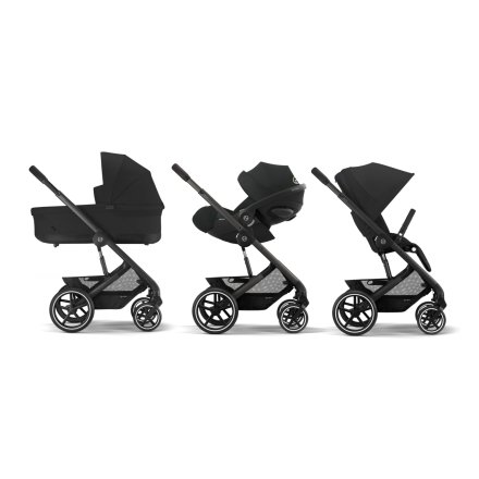 Carucior 3 in 1 Balios S Lux pentru copii, editie noua, cu landou si scoica auto Cloud G Plus - Moon Black cu cadru negru