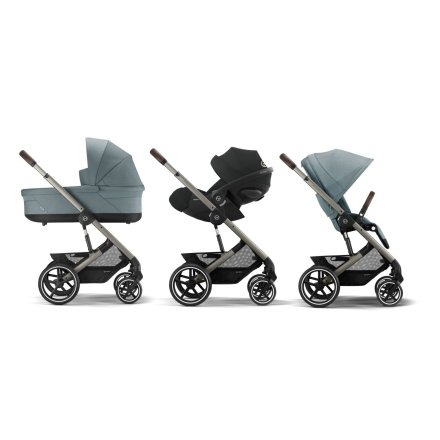 Carucior 3 in 1 Balios S Lux pentru copii, editie noua, cu landou si scoica auto Cloud G Plus - Sky Blue cu cadru taupe