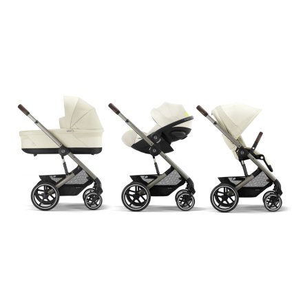 Carucior 3 in 1 Balios S Lux pentru copii, editie noua, cu landou si scoica auto Cloud G Plus - Seashell Beige cu cadru taupe